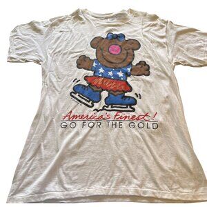 Vintage Tultex Go For The Gold Ice Skating Bear Tshirt Size XL